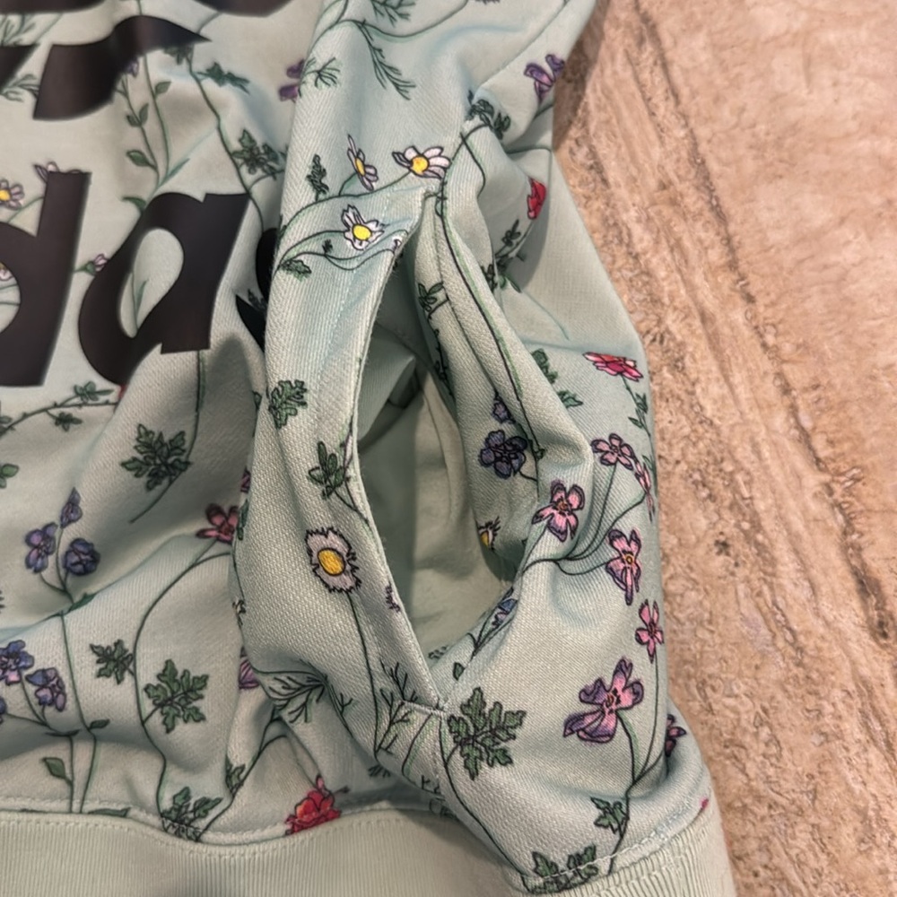 Adidas Floral Print Logo Hooded Sweatshirt Hoodie Green Floral Size Medium - Picture 9 of 16